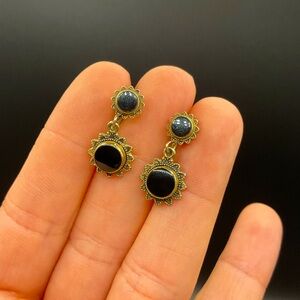 Vintage Danecraft Signed Black Enamel and Gold Tone Screw Back Earrings